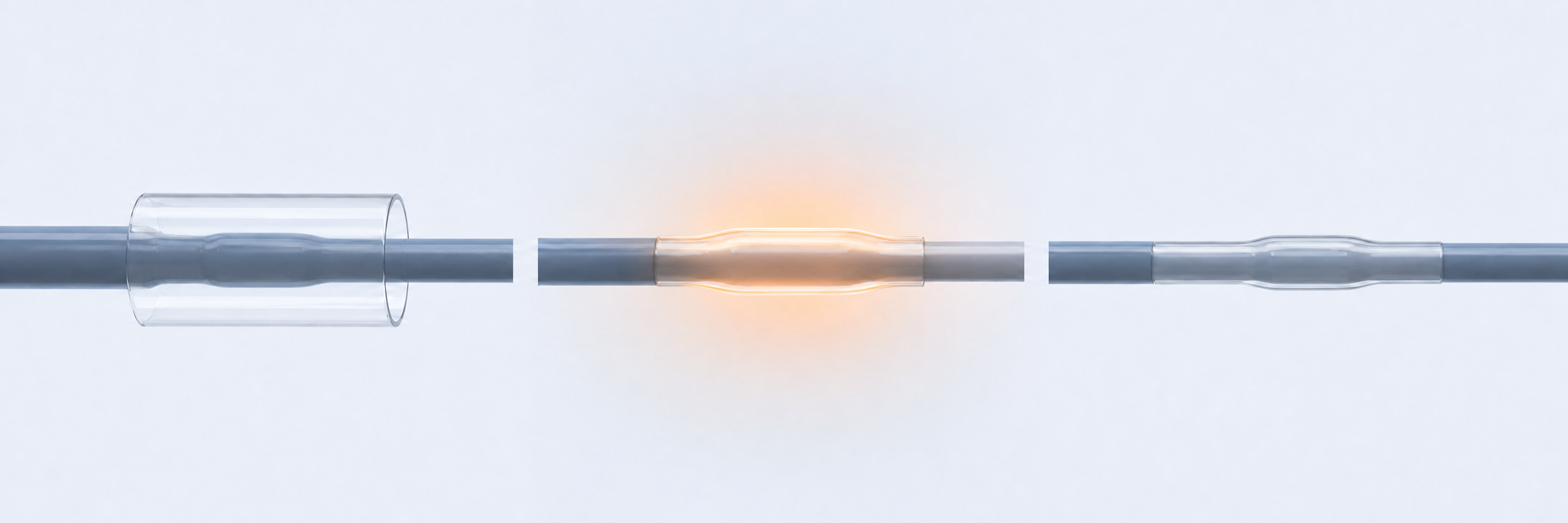 Heat-shrink tubing applied across a catheter assembly process